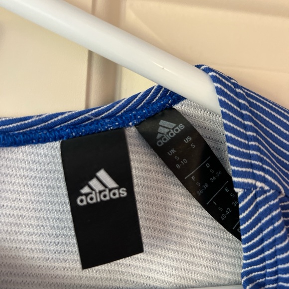 adidas Blue and White Striped Athletic Crop Tank - Picture 3 of 5
